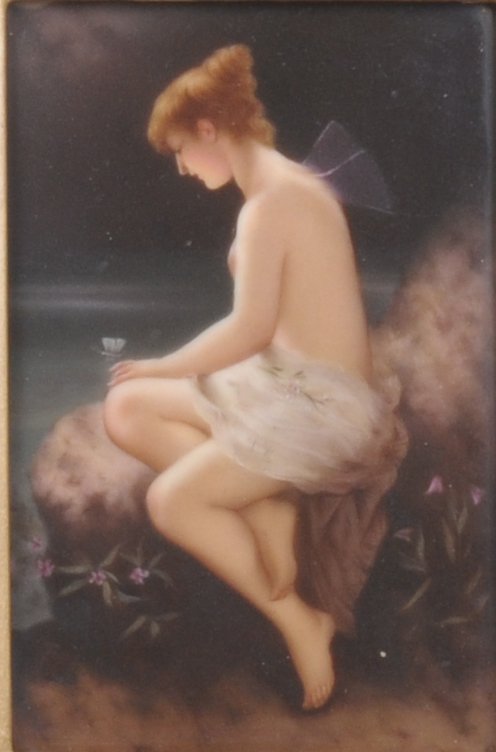 A beautiful KPM Berlin porcelain plaque painted with a water fairy,