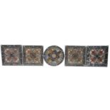 A Collection of five 19th Century stained and painted glass panels To include four square panels