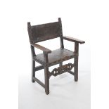 A 17th Century style walnut Spanish elbow chair,