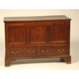 An 18th Century and later oak blanket chest The two plank rectangular moulded top above three