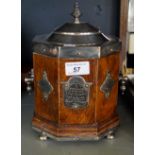 A good quality late Victorian silver-plated mounted oak biscuit barrel of octagonal form,