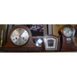 An Edwardian inlaid and transfer printed mahogany mantel clock, English movement,