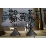 A pair of elegant 20th Century period-style pewter candelabra,