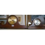 Two early 20th Century 'Admiral's Hat' mantel clocks, the larger movement striking on a gong.