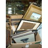 A Large collection of picture frames and prints to two boxes.