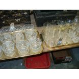 A Qty of sundae glasses, beakers , sherry and liqueur glasses to two trays.