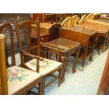 A Mahogany drop leaf tea trolley , nest of three mahogany tea tables,