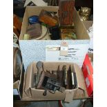 A Collection of old tins including a vintage tin lunch box, " Capstan " , cigar box and others,