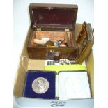 A Miniature portrait, a cased silver Armstrong Memorial prize medal , simulated pearl necklace,