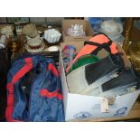 A Collection of diving equipment and effects, flippers, boxed Scubapro regulator, goggles,