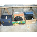 A collection of LPs and 78 RPM records to three boxes.