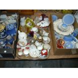 An Adams blue and white jasper ware plate mounted biscuit barrel decorted in relief with a hunting