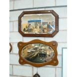 A 1920's Octagonal oak framed wall mirror and a second oak framed oval wall mirror.