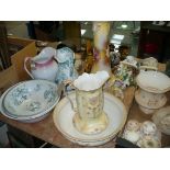 A Crown Ducal blush ivory toilet jug , bowl and washstand set,