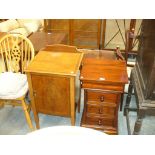 A Reproduction mahogany four drawer bedside chest and an Edwardian inlaid mahogany pot cupboard.