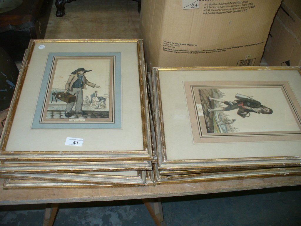 A Collection of eleven 19th Century French coloured engravings depicting various professions