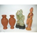 A collection of Chinese items to include a pair of Yixing type vases,