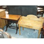 A Victorian pine tray top washstand and a Victorian mahogany side table with turned cross