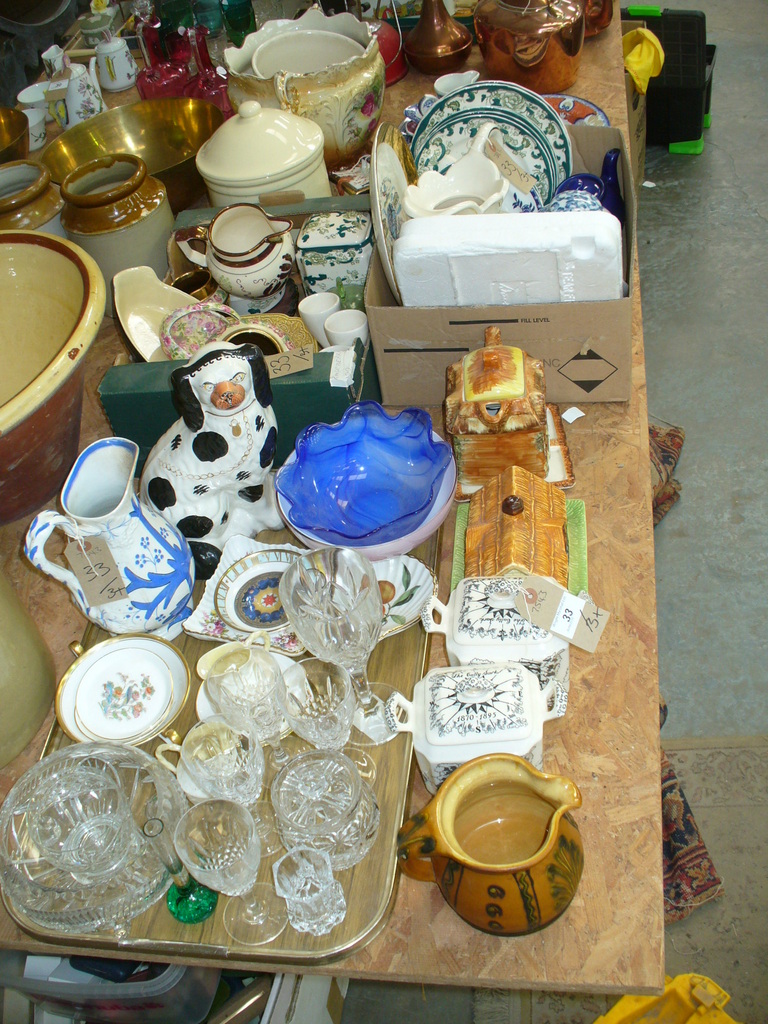 A Qty of decorative ceramics including cut glass ware, Masons tea caddys, cottage ware items,