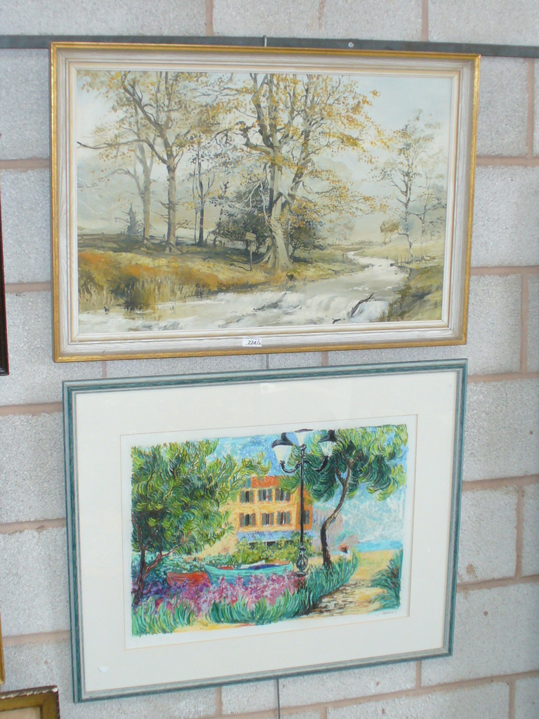 Autumnal landscape , oil on canvas and a print after J Askins , signed in pencil by the artist.