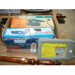 A Boxed Challenge electric sander, a flexible driver set and a boxed B & D electric sander.