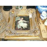 A Reproduction painting , portrait of a young girl within an ornate gilt frame.