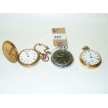 A Gold plated Waltham pocket watch and chain , a Smiths pocket watch and 1 other.