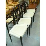 A Set of 4 ebonised G Plan dining chairs with white leatherette seats and a 1960,