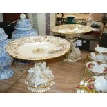 A Pair of 19th Century porcelaineous comport table centres each with an openwork dish supported on