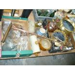 A Qty of loose cutlery, plated ware, stone ware bed warmers,a salt glazed stoneware pot and cover,