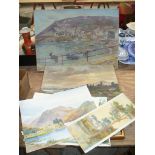A Collection of un framed watercolours, land and sea scape's.