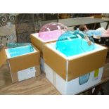 3 Boxed coloured glass light shades.