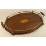 An Edwardian inlaid mahogany twin handled butler's tray With silver-plated mounts,