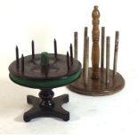 Of sewing interest a mahogany cotton stand Of circular form with seven spikes for holding cotton