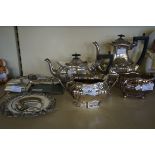 A mixed lot of assorted 19th Century and later silver-plate to include a part tea service,