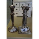 An 800 grade continental silver Corinthian column candlestick,