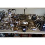 A mixed lot of assorted 19th Century and later silver-plate to include twin handled bowl, teaware,