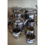 Two Old Hall brushed stainless steel piece service in the Briana pattern, comprising teapot,