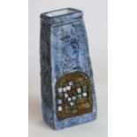 A Troika Newlyn Pottery Coffin vase Having incised geometric design,