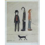 Laurence Stephen Lowry RA (British, 1887-1976) - 'Three Men and a Cat' Signed colour print,