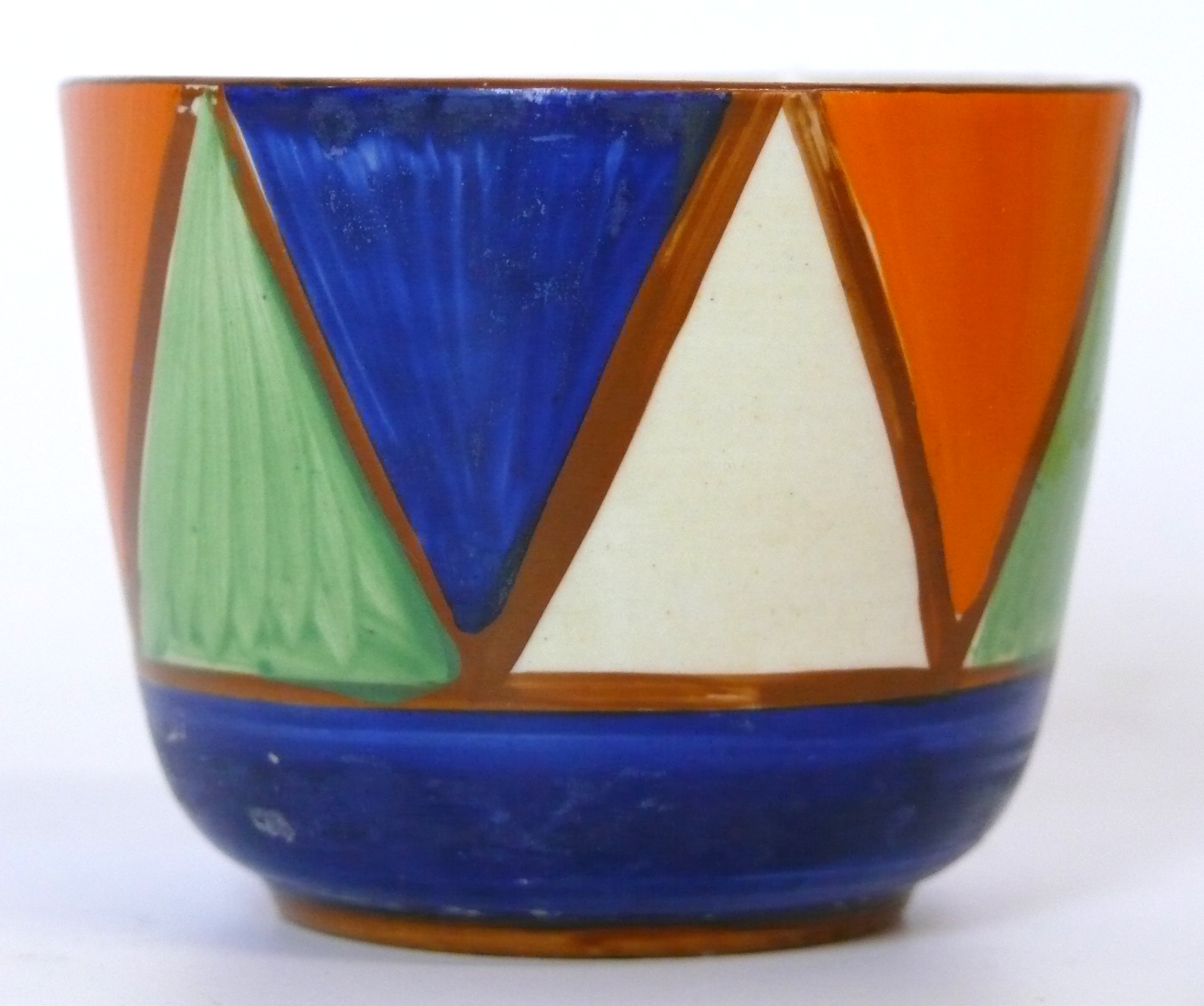 A Clarice Cliff Bizarre bowl of circular form Painted with geometric decoration,