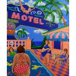 Janet Maud Rotenberg (Canadian, 1956-2007) 'Motel Pool' Oil on canvas, signed, approx 116x96cm,