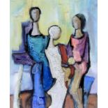 Tadeusz Was (Polish, 1912-2005) - 'Three Abstract Figures' Mixed media, signed, approx.