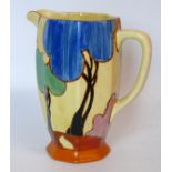 A Clarice Cliff Fantasque Bizarre jug of octagonal form Decorated in the 'Autumn Balloons' pattern,