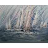 Lee Reynolds (American, b. 1936) - 'Yacht Race' Oil on canvas, signed, approx. 100x125cm, framed.