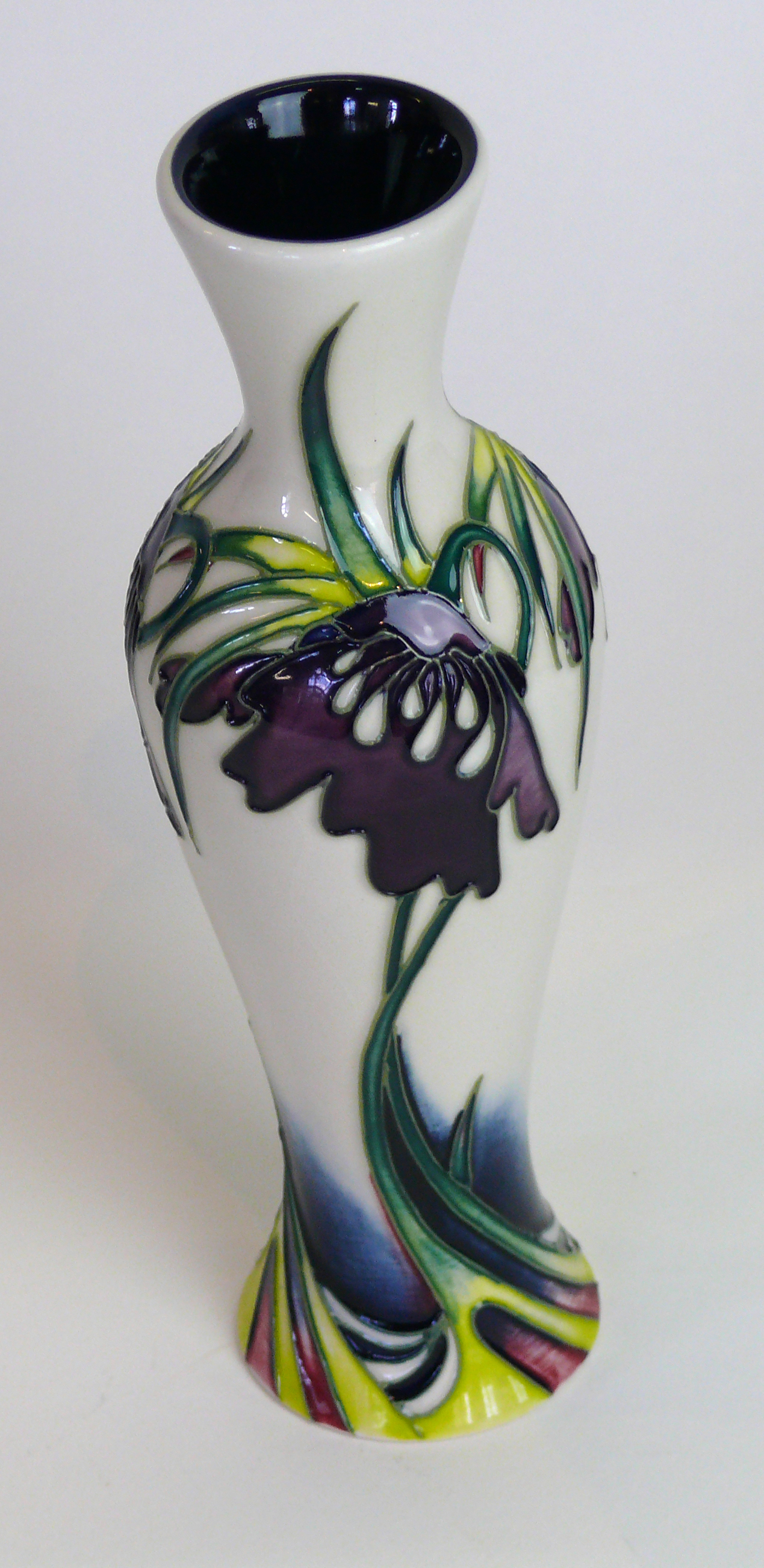 A modern Moorcroft pottery vase of cylindrical form with flared neck Decorated in 'Persephone'