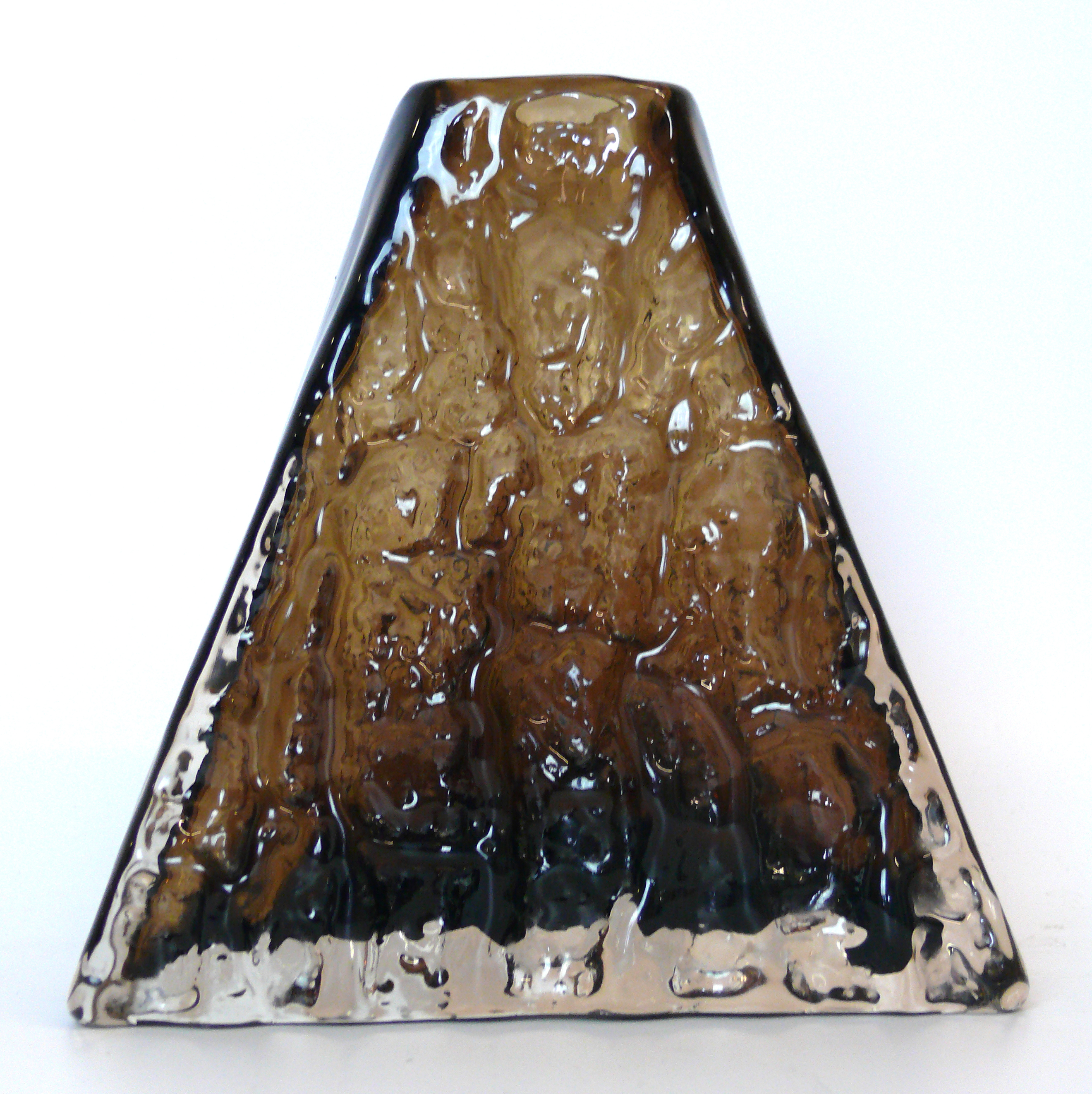 A Whitefriars glass bark effect 'Pyramid' vase Designed by Geoffrey Baxter,