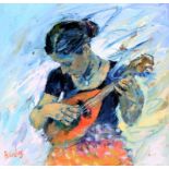 Muriel Barclay (Scottish, 20th/21st Century) - 'Madrid Mandolin' Oil on canvas, signed,