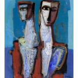 Tadeusz Was (Polish, 1912-2005) - 'Two Abstract Figures' Mixed media, signed, approx.