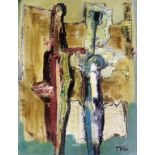 Tadeusz Was (Polish, 1912-2005) - 'Abstract Figures' Mixed media on card, signed, approx.